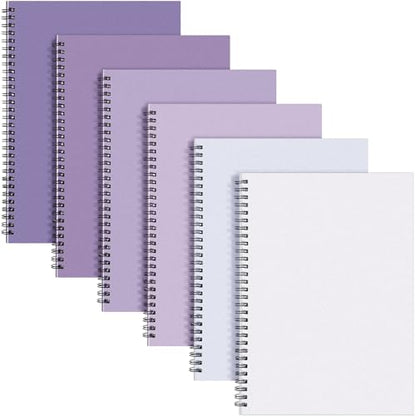 Fuutreo 6 Pack B5 Spiral Notebooks 10.5 x 7.45 Inch College Ruled Aesthetic Journal Kraft Hardcover 70 Sheets (140 Pages) Spiral Notebook for Office Students Work Journaling(Purple Series,Purple) - color: Purple Series