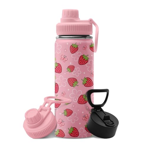 Strawberry Water Bottle 18 oz - Double Wall Vacuum Insulated Tumbler Coffee Cup Keeps Drinks Cold & Hot - Strawberries Festival Birthday Gifts for Strawberry Lovers Girls Women Sister - color: Strawberry