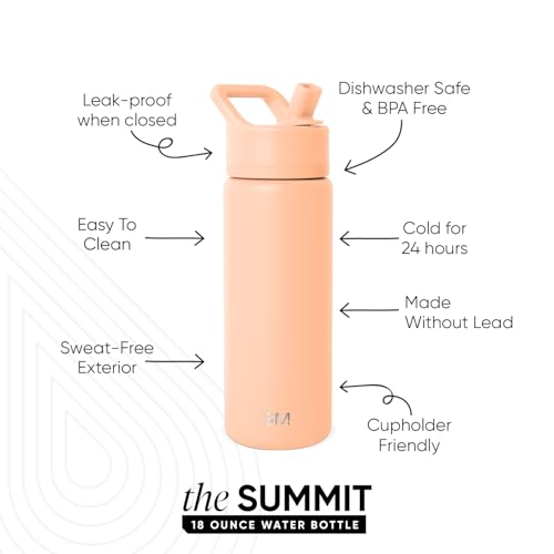 Simple Modern Kids Water Bottle with Straw Lid | Vacuum Insulated Stainless Steel Metal | Reusable Leak Proof BPA-Free Thermos for School | Summit Collection | 18oz, Bellini - color: -Bellini, style: 18oz