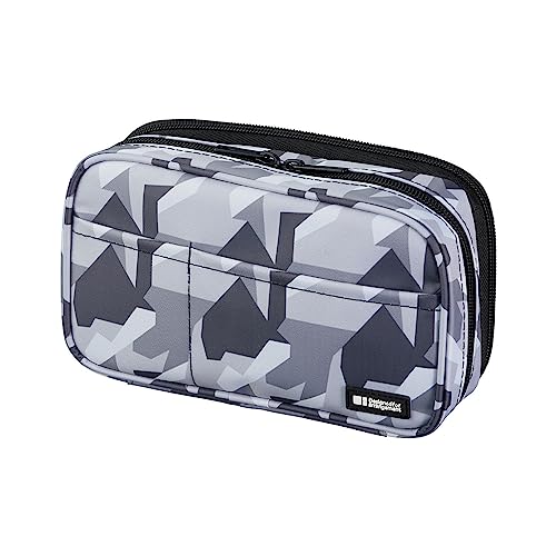 LIHIT LAB Large Capacity Double Zipper Pencil Case For School Office College, Big Capacity 6 Compartments Pencil Bag Holder Adults Teen Boys Girls, Travel Cosmetics Storage, Ice Gray Camo (A7555-135) - color: Gray Camo, size: 1 Count (Pack of 1), style: D