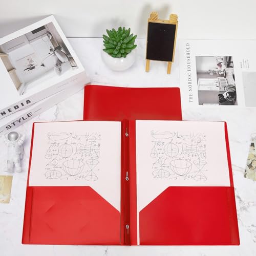 Yeaqee 60 Pcs Red Plastic Folders with Pockets and Prongs Plastic Folder 2 Pockets 3 Prongs with Card Slot for Office, School for Students, Teachers, Office Workers - color: Red