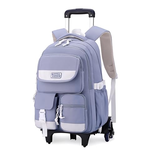 MITOWERMI Rolling Backpack for Girls, Backpack with Wheels for Boys, Kids Roller Trolley Bags Wheeled School Bookbag Blue-6 wheels - color: 6 Wheels-blue