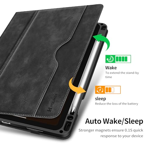 H HOLIMET Case for iPad Air 11 inch 2026 M4/2025 M3, iPad Air 4th/5th/6th Generation 10.9 Inch with Pencil Holder Pocket Typing Angle Auto Sleep/Wake Muti-Stand Vegan Leather - color: Ash Black