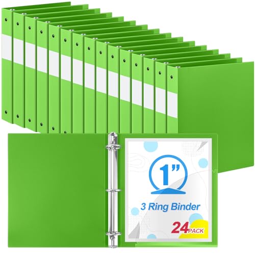 Henoyso 24 Pack 1 Inch 3 Ring Plastic Binders, Bulk Flexible PP Binders for Classroom & School Supplies, Letter Size 8.5 x 11, Holds 240 Sheets with Interior Pocket (Tender Green) - color: Tender Green