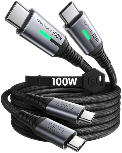 INIU USB C to USB C Cable, (6.6ft, 2-Pack) 100W USB C to C Fast Charging Cord, Braided Type C Charger Cable for iPhone 16 Pro Max 15 Plus Samsung Galaxy S24 S21 S10 Note 10 MacBook iPad Kindle etc. - color: Black, size: 6.6ft+6.6ft