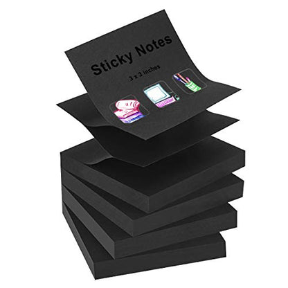 ZCZN 400 Sheets Pop-up Sticky Notes, 3 x 3 Inches, 4 Pads Bright Color Self-Stick Notes, 100 Sheets/Pad, Black - color: Black