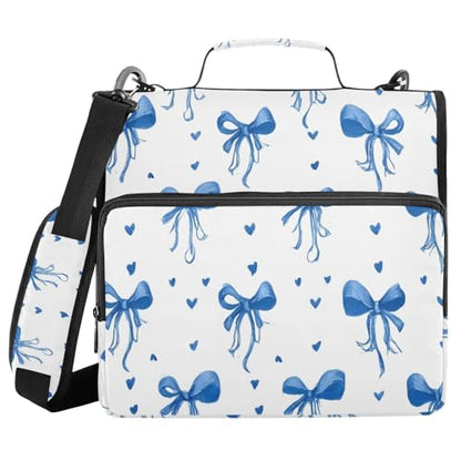 3 Ring Zipper Binder with Shoulder Strap Blue Bows Ribbons Polka Dots 2 Inch Zippered Binder Bag 500 Sheet Capacity Multi Pockets for School Supplies - color: Multi12