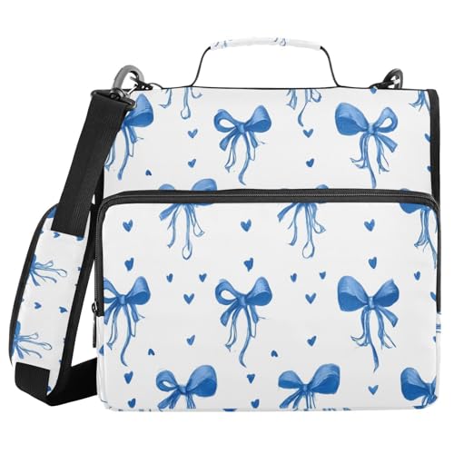 3 Ring Zipper Binder with Shoulder Strap Blue Bows Ribbons Polka Dots 2 Inch Zippered Binder Bag 500 Sheet Capacity Multi Pockets for School Supplies - color: Multi12