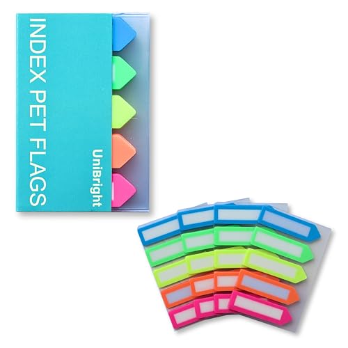 500 pcs Sticky Tabs for Books & Notebooks, Transparent Writable Page Markers, with Carry-On Dispenser, Repositionable Strong Adhesive Page Tabs for Bible and Office School Home Use - color: Neon-500pcs