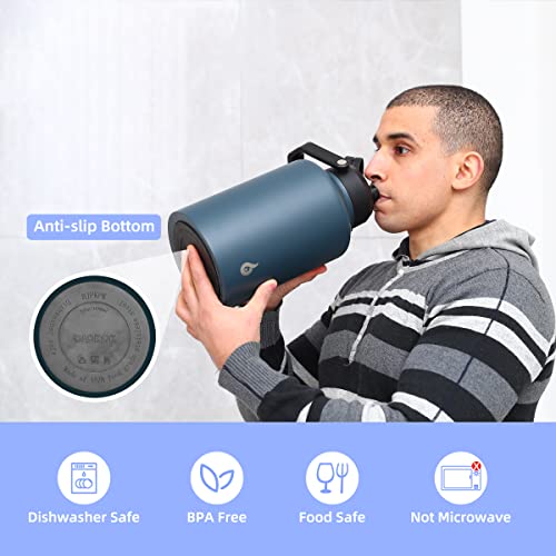 BJPKPK 64 oz Insulated Water Bottle, Dishwasher Safe Half Gallon Water Bottle with Ergonomic Handle, BPA Free Leak Proof Water Jug for Sports, Metal Jug with Anti-slip Bottom, Army Green - color: Army Green, style: 64oz