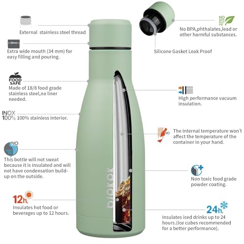 BJPKPK 12oz Water Bottles Stainless Steel Double Wall Vacuum Insulated Small Water Bottles for Travel,Macaron Green - color: Macaron Green, size: 12 Ounces
