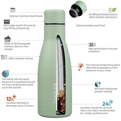 BJPKPK 12oz Water Bottles Stainless Steel Double Wall Vacuum Insulated Small Water Bottles for Travel,Macaron Green - color: Macaron Green, size: 12 Ounces