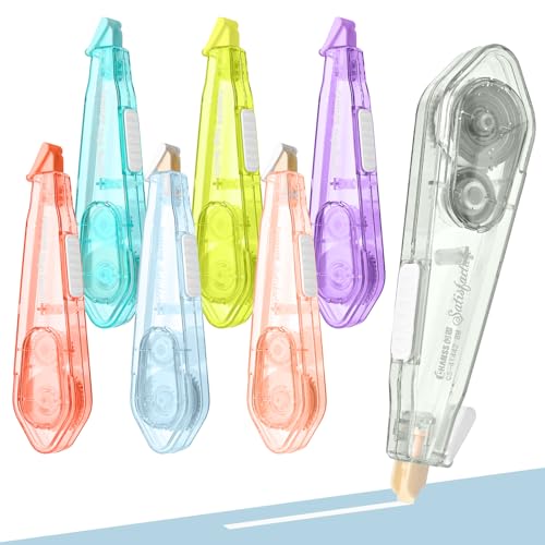Temiary 7 Pcs Correction Tape Pens, White Smooth Pull Out Tape for Instant Corrections, 1/5" X 314", Easy to Use, Comfortable Pen Shape Applicator for Office School Supplies (Multicolored)