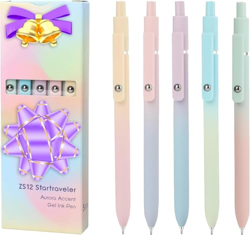 Vanhench 5Pcs Gel Pens, 0.5mm Black Ink Cute Pens for Journaling, Nurse Gifts Accessories for Work, Preppy Stuff & Aesthetic Trendy Stuff, Cool Teen Girl Gifts for 8 9 10 11 12 13 14 Year Old Girl - color: 5PCS Gradient (Black Ink)