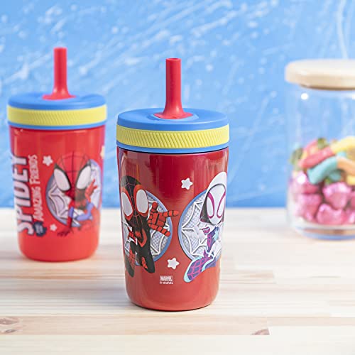 Zak Designs Spidey and His Amazing Friends Kelso Tumbler Set, Leak-Proof Screw-On Lid with Straw, Bundle for Kids Includes Plastic and Stainless Steel Cups with Bonus Sipper, 3pc Set, Non-BPA - color: Spider-man Spidey and His Amazing Friends, size: 3 Pie
