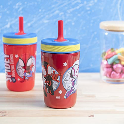 Zak Designs Spidey and His Amazing Friends Kelso Tumbler Set, Leak-Proof Screw-On Lid with Straw, Bundle for Kids Includes Plastic and Stainless Steel Cups with Bonus Sipper, 3pc Set, Non-BPA - color: Spider-man Spidey and His Amazing Friends, size: 3 Pie