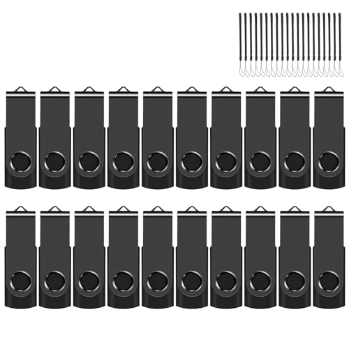 8GB 20-Pack USB Flash Drives Bulk EASTBULL USB 2.0 Thumb Drive,Black | Swivel Pen Drive with Lanyards for Data Storage 8GB 20 Packs Bulk Thumb Drives, Black - color: 20PCS-Black, size: 8GB