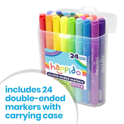 International Arrivals Double Sided Marker Sets for Kids Happido, Set of 24 Water Based Non Toxic Markers with Case, Great School Supplies, Art and Stationery Set - style: 24 Count - Double Ended