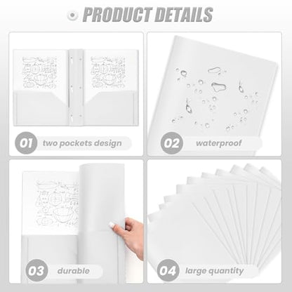 Lincia 100 Pcs Plastic Folders with Pockets and Prong Folders with Prongs 2 Pockets for Office, School for Students, Teachers, Office Workers(White) - color: White