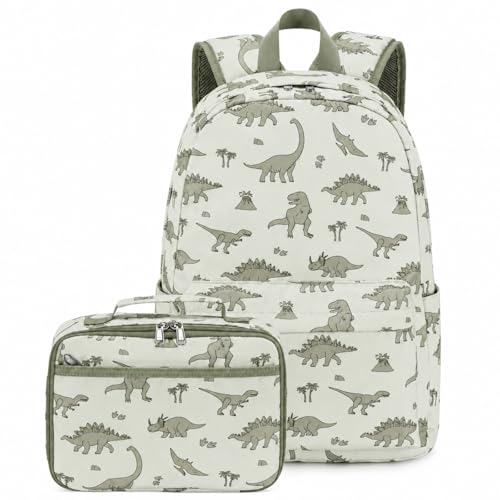CAMTOP Backpack for Kids, Boys Girls Preschool Backpacks with Lunch Box Toddler Kindergarten School Bookbag Set (Beige Dinosaur) - color: Beige Dinosaur