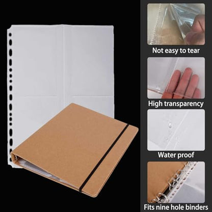 PABCK 100 Pockets Kraft Paper Binder Sheet for Seeds Envelope Photo Sleeves | Garden Seed Packets Organize Book 4 Side Loading (Slot Size 3.62x5.19 inch) Plastic Clear 25 Sheet Album Card Photo Protector