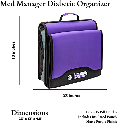 Med Manager Medicine Organizer and Binder, Removable Pouches, Detachable 5-Tab Expanding File Folder, Holds (15) Pill Bottles - (11) Standard Size and (4) Large Bottles, Purple, 13 x 13 x 4.5 inches - color: Purple