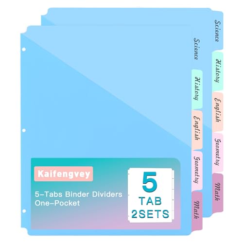 5 Tabs Dividers for 3 Ring Binder, 5 Pcs Binder Dividers with Pocket | US Letter Size, Plastic colored for School Office - color: 5tab-1set