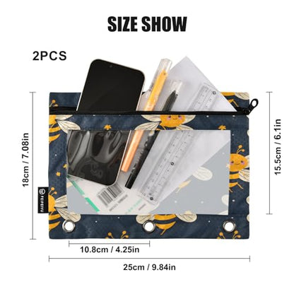 SUABO Honey Bee Pencil Pouch for 3 Ring Binder, 2 PCS Binder Pencil Pouch with Zipper, Clear Window Zipper Pencil Case Pencil Bags for Office Supplies - color: Honey Bee