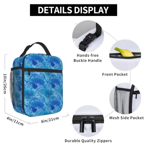 Blue Dolphin Waves Ocean Lunch Bag 10In | Insulated Lunch Box Reusable Tote Bag For Picnic Office For Women Men - color: Style 4