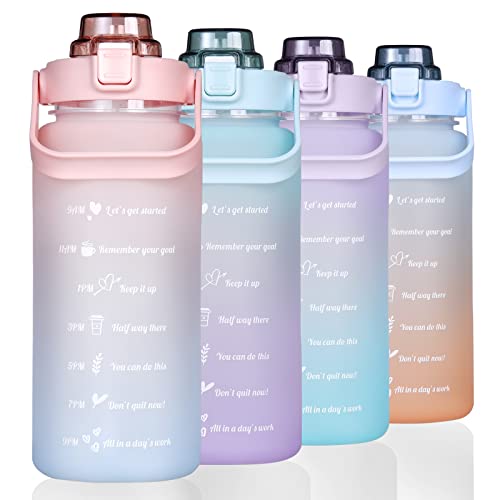 Large Motivational Water Bottle with Straw Time Marker BPA Free for Sport and Fitness (Pink Blue, 64 Oz / Half Gallon) - color: pink-blue