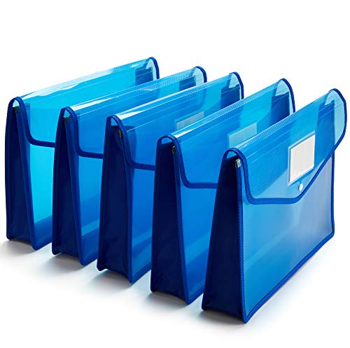 Plastic Wallet Folder Envelope Poly Envelope Expandable File Wallet Document Folder with Snap Button Closure, Legal Size, 5 Pack Large Waterproof Accordion File Pouch (Blue) - color: Blue