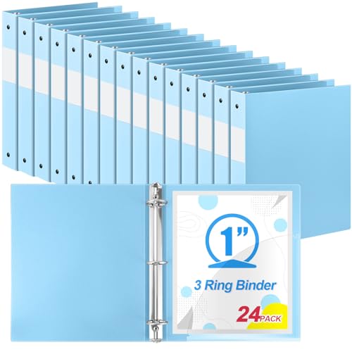 Henoyso 24 Pack 1 Inch 3 Ring Plastic Binders, Bulk Flexible PP Binders for Classroom & School Supplies, Letter Size 8.5 x 11, Holds 240 Sheets with Interior Pocket (Light Blue) - color: Light Blue