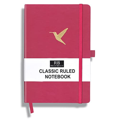 RICCO BELLO Lined Journal Notebook, Hummingbird | Faux Leather Hardcover, With Pen Holder, 96 Sheets / 192 Pages, College Ruled, 5.7 x 8.4 Inches - color: Hummingbird