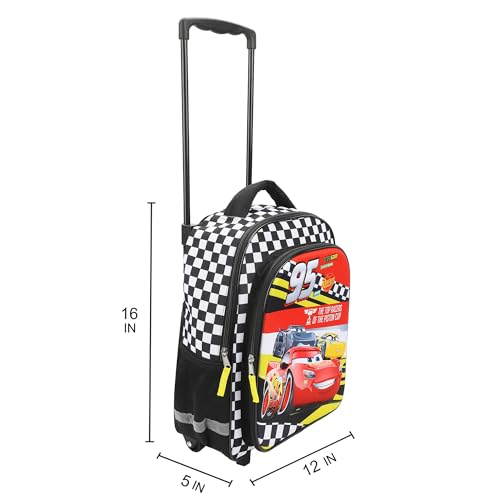 Bioworld Pixar Cars Lightning McQueen 95 16" Rolling Travel Backpack - color: Black, Red & White