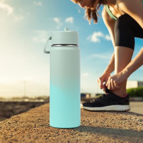 Volhoply 20oz Insulated Stainless Steel Water Bottle with Straw Lid, Kids Wide Mouth Double Wall Vacuum Cups with Handle,Reusable Outdoor Sports Metal Bottles,Travel Flask Keep Cold&Hot(Mojito,1) - color: Mojito