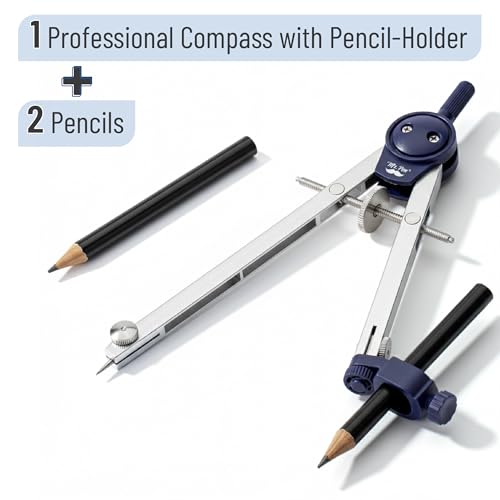Mr. Pen- Metal Geometry Compass, Center-Wheel Design | Precision Drafting Compass with Pencil for School & Technical Drawing, Draws Circles up to 11 Inches Diameter - color: Silver