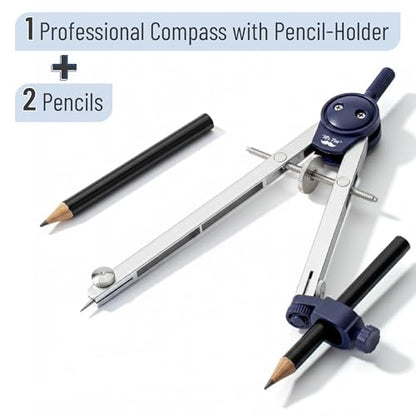 Mr. Pen- Metal Geometry Compass, Center-Wheel Design | Precision Drafting Compass with Pencil for School & Technical Drawing, Draws Circles up to 11 Inches Diameter - color: Silver