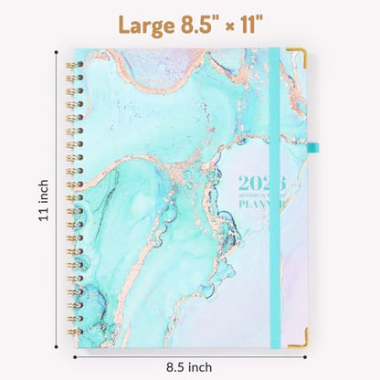 Forvencer 2026 Planner, Weekly and Monthly Calendar Planner for Women, Jan 2026 - Dec 2026, 8.5" x 11", Hardcover Planning Agenda book with Monthly Tabs, Spiral Bound, Inner Pocket, Cute Journal Organizer Notebook for Office School, A4 Size,Light Green -