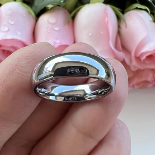 TUTISS 3mm 4mm 5mm 6mm 7mm 8mm 10mm Silver/Gold Tungsten Rings for Men Women Couple Fashion Jewelry Engagement Wedding Bands Domed Polished Comfort Fit - color: 6mm Tungsten