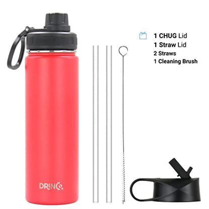 DRINCO Stainless Steel Water Bottle Spout Lid Vacuum Insulated Double Wall Water Bottle Wide Mouth (40oz 32oz 22oz 18oz 14oz) Leak Proof Keeps Cold or Hot (22 oz, 22oz Barn Red) - color: 22oz Barn Red, size: 22 Ounces