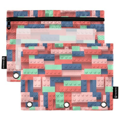 Gredecor 3 Ring Binder Pencil Pouch, Building Blocks Zippered Pen Case Pouches with Clear Window, 2 Pack Stylish Office & School Supplie - color: Building Blocks