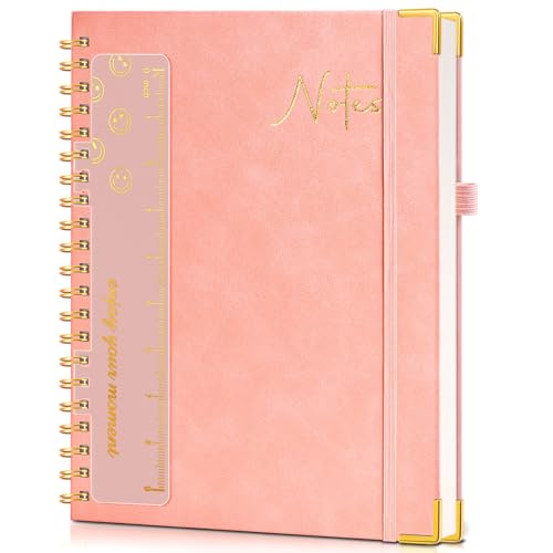 Hardcover Spiral Notebook Journal 8.5” x 11”, A4 Large Leather Notebooks for Women Men, Lined College Ruled Notebook, 100 GSM Paper, Spiral Bound Journals for Work School Note Taking Business, Pink - color: Pink, size: Lined