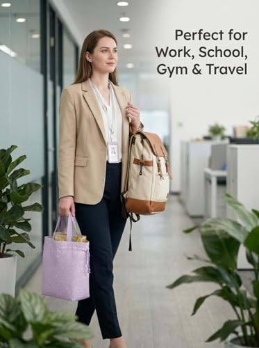 Reusable Lunch Bag,Canvas Drawstring Lunch Bag, Lunch Tote for Work, School, or Picnics, Lightweight & Waterproof, Keeps Food Fresh All Day(Purple) - color: Purple