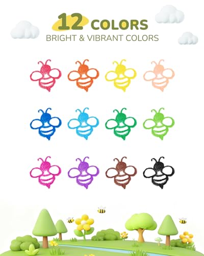 JUPITEARTH Beeswax Crayons for Toddlers 1–3, 12 Non-Toxic Silky Crayons, Jumbo and Washable Crayon, Easy to Hold, Safe for Kids, Mess-Free Coloring for Preschool Art Supplies, Ages 2–4, 4–8
