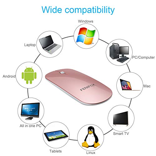FENIFOX Bluetooth Mouse Slim, Whisper-Quiet Mini Flat Portable Mobile Mice Rechargeable Compatible with Laptop,PC,Android Windows Tablet (Rose Gold) - color: pink