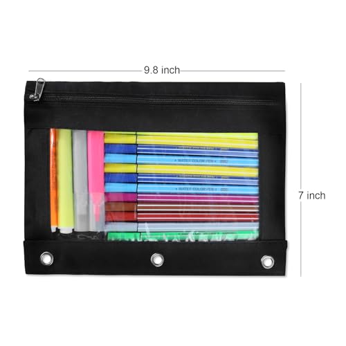 24 Pack Pencil Pouch for 3 Ring Binder, Clear Pencil Case Bulk with Smooth Zipper, Clear Window Pencil Bag for School, Classroom, Office, Jewelry, and Cosmetic, Black