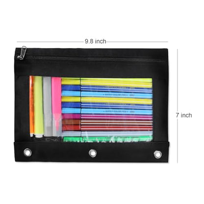 24 Pack Pencil Pouch for 3 Ring Binder, Clear Pencil Case Bulk with Smooth Zipper, Clear Window Pencil Bag for School, Classroom, Office, Jewelry, and Cosmetic, Black
