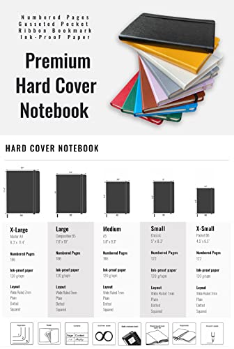 Minimalism Art, Premium Hard Cover Notebook Journal, Medium Size, A5 5.8" x 8.3", 186 Numbered Pages, Gusseted Pocket, Ribbon Bookmark, Extra Thick Ink-Proof Paper 120gsm (Squared, Amber)