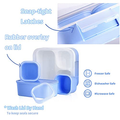 Genteen Small Kids Snack Containers for School 3 Compartment Travel Snack Containers with Dividers Portion Control Lunch box for Kids with Leak-proof Lids BPA Free (Purple + Blue) - color: 2P-Purple + Blue