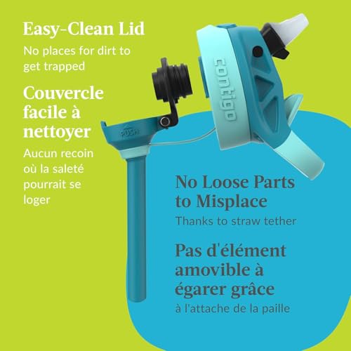 Contigo Kids Aubrey Straw Water Bottle with Leak-Proof Lid, BPA-Free Plastic, Dishwasher Safe, Juniper Jade Vine, 14 oz (414 mL)